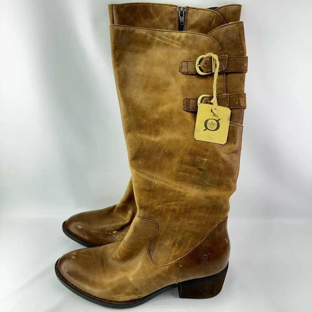 Born Brown Leather Tall Riding Boots Knee High Zip Womens Size 10 M W Tag
